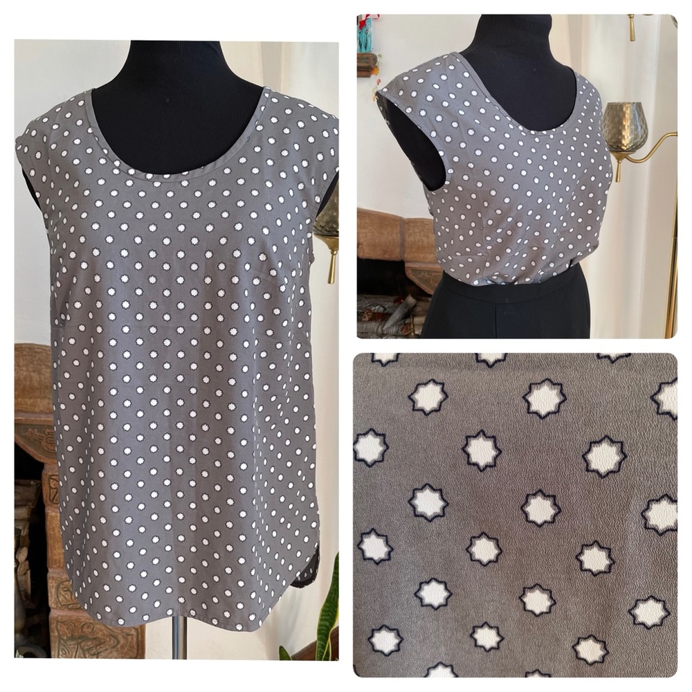 Gray Patterned Shell Blouse Top Shirt Grey